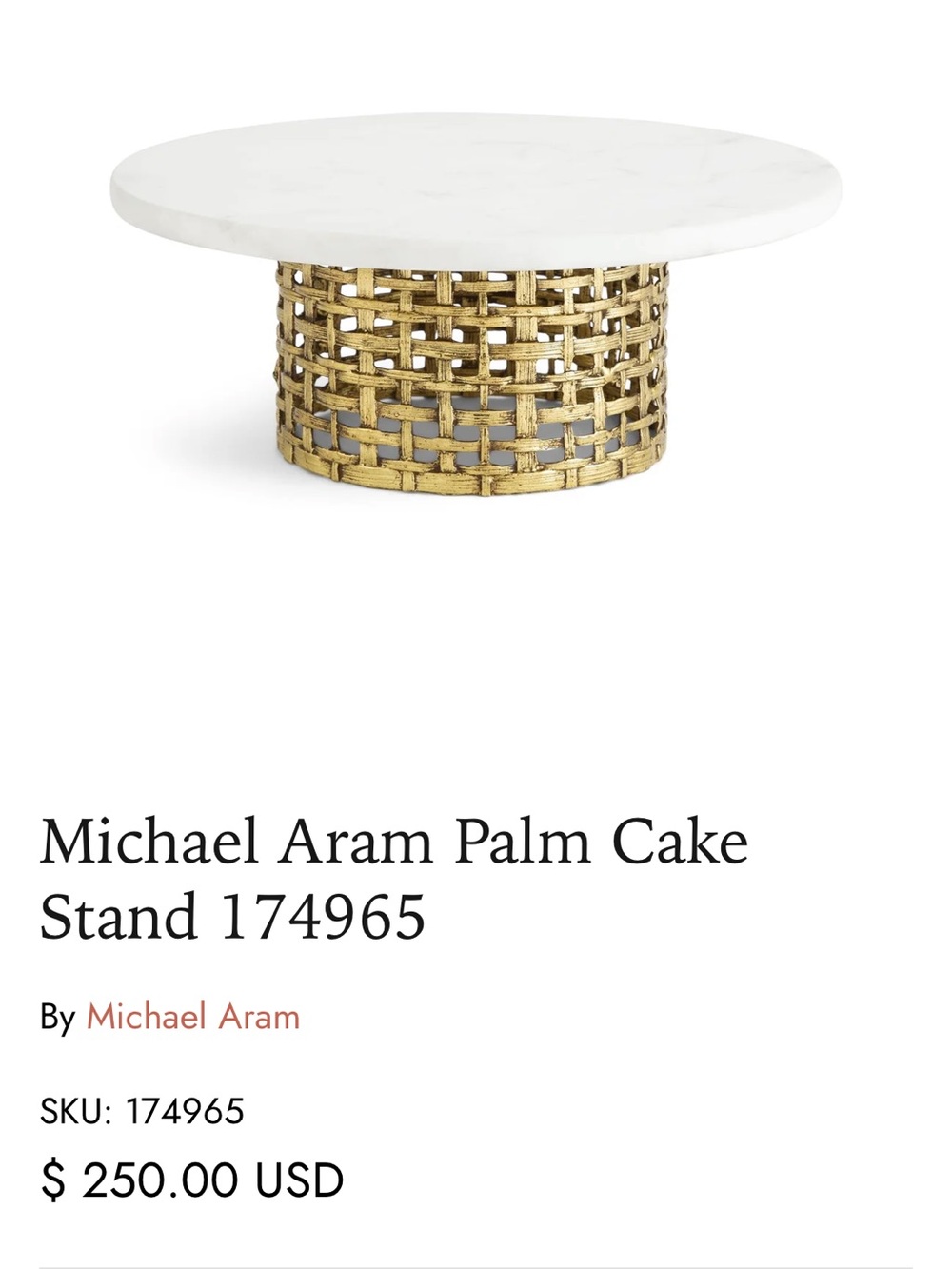Michael Aram Palm Top Cake Stand with Gold Woven Base